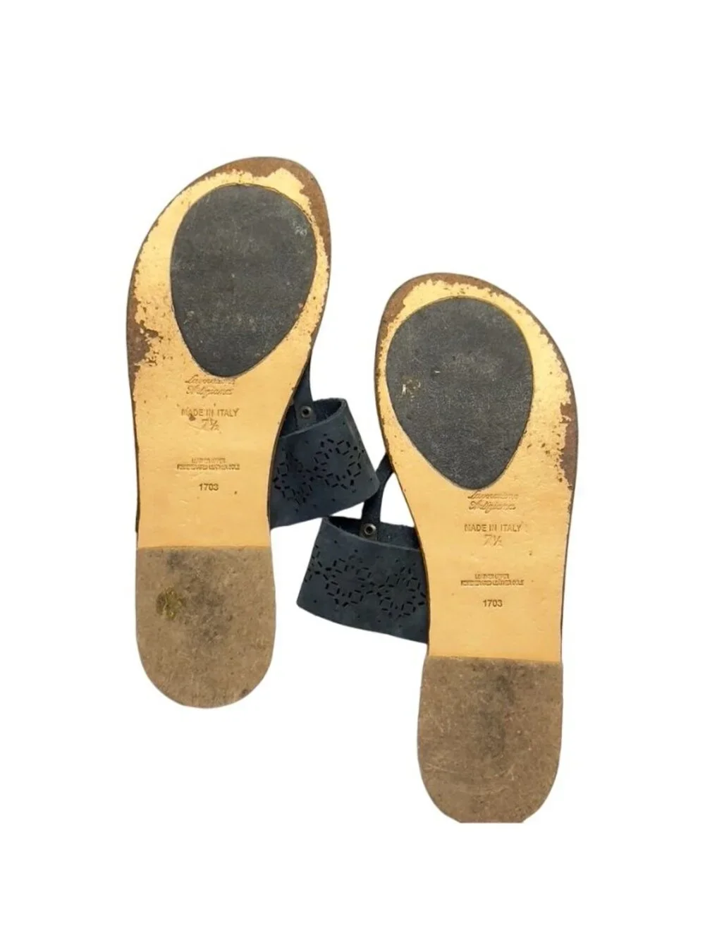 SOPHIA MILANO Women's Shoes Gray Flat Slides Perforated Leather Thongs Size 7.5M